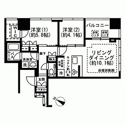 プレミストタワー白金高輪 7階2LDKの間取り
