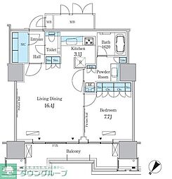 HARUMIFLAGPARKVILLAGEA棟 1LDKの間取図画像