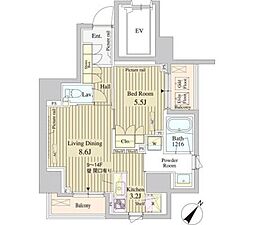 セレサ日本橋堀留町 1LDKの間取図画像
