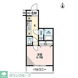 プレール・ドゥーク品川御殿山 1Kの間取図画像