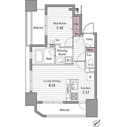 ドゥーエ新川 1LDKの間取図画像