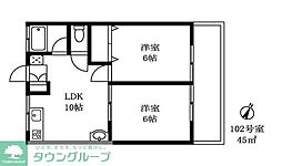 都立大ハイツ 2LDKの間取図画像