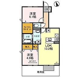 アルブル　A棟 1階2LDKの間取り