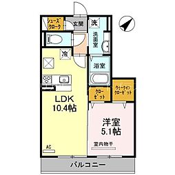 カーサラフィネ青地 1LDKの間取図画像