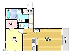 茶屋後.GK 1LDKの間取図画像