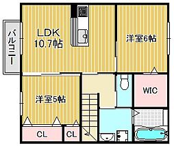 フェリシオ高野B 2LDKの間取図画像