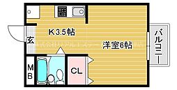 サテンドール草津 1Kの間取図画像