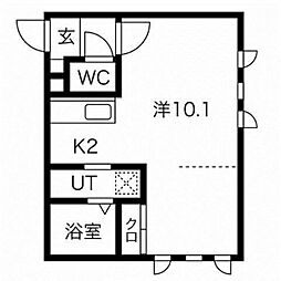 ドゥアズガーデン 2階1Kの間取り