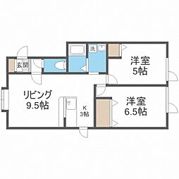 ソレイユ石山 2階2LDKの間取り