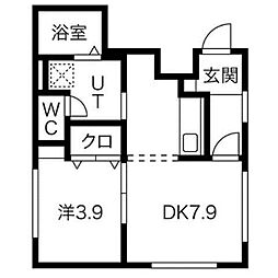 コートハウスK 3階1DKの間取り