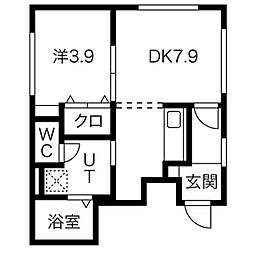 コートハウスK 3階1DKの間取り