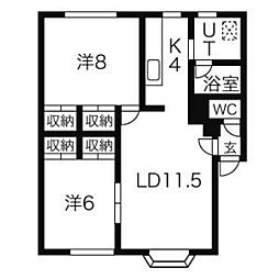 コニファーコート 1階2LDKの間取り