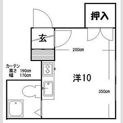コーポのと 2階ワンルームの間取り