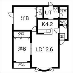 ガーデン胡桃B 2LDKの間取図画像