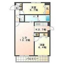 アイマール川沿 2LDKの間取図画像
