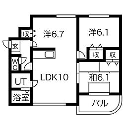 ローヤルハイツ南38条 3LDKの間取図画像
