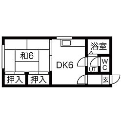 エバーグリーンもいわ 1DKの間取図画像