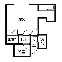 シャネル澄川 1Kの間取図画像