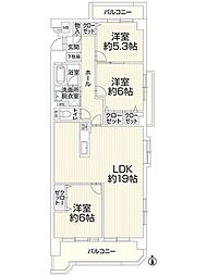 スカイハイツ五条 3LDKの間取図画像