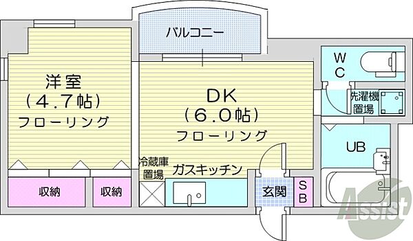 北海道札幌市中央区南一条西14丁目(賃貸マンション1DK・2階・27.24㎡)の写真 その2