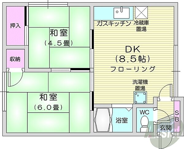 北海道札幌市東区北四十三条東7丁目(賃貸アパート2DK・2階・39.69㎡)の写真 その2