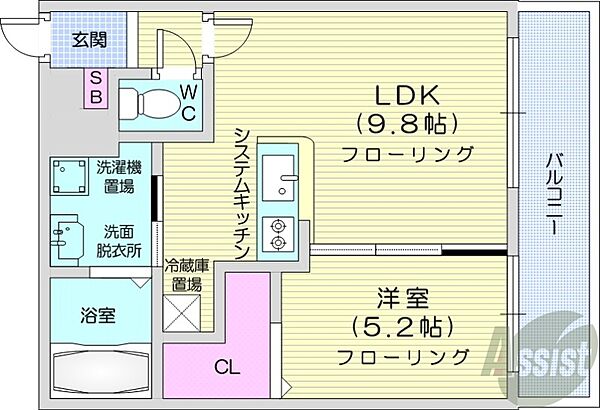 北海道札幌市中央区南六条西26丁目(賃貸マンション1LDK・9階・34.73㎡)の写真 その2