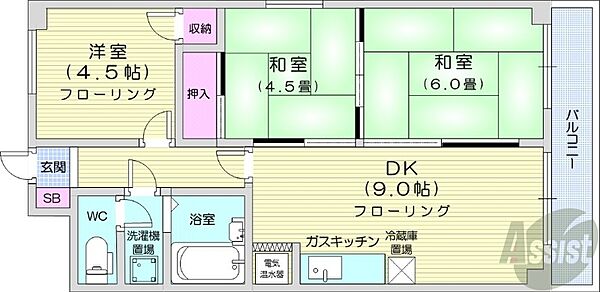 北海道札幌市中央区南六条西17丁目(賃貸マンション3DK・8階・54.45㎡)の写真 その2
