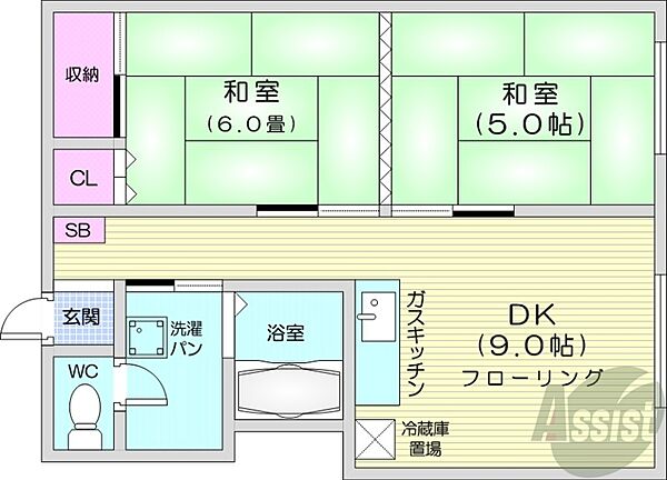 北海道札幌市中央区北四条東2丁目(賃貸マンション2DK・9階・34.48㎡)の写真 その2