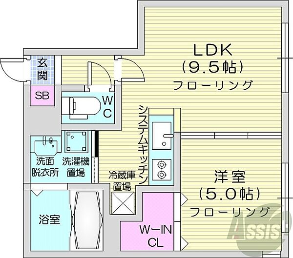 北海道札幌市中央区南二十二条西9丁目(賃貸マンション1LDK・2階・34.50㎡)の写真 その2