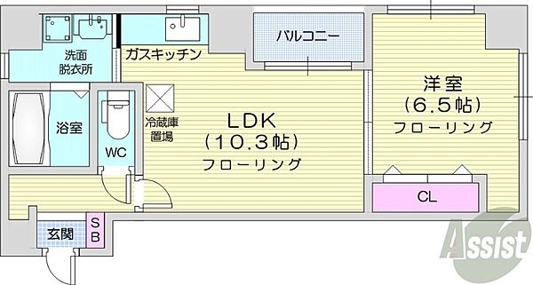 北海道札幌市中央区北一条西20丁目(賃貸マンション1LDK・4階・41.41㎡)の写真 その2
