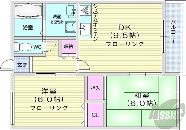 北海道札幌市北区北三十五条西8丁目(賃貸アパート2DK・3階・48.85㎡)の写真 その2