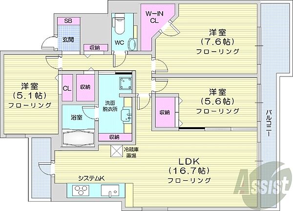 北海道札幌市中央区北一条東3丁目(賃貸マンション3LDK・9階・80.08㎡)の写真 その2
