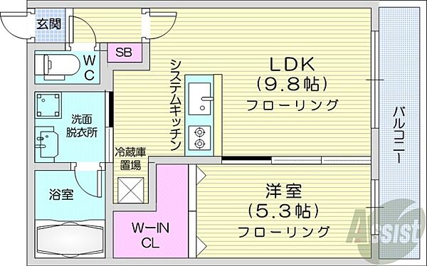 北海道札幌市豊平区平岸四条4丁目(賃貸マンション1LDK・4階・36.01㎡)の写真 その2