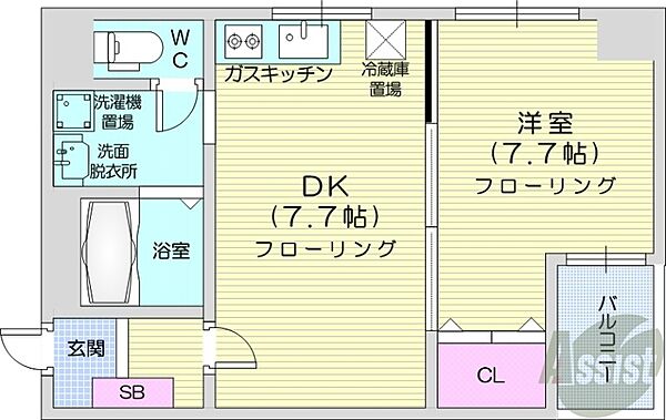 北海道札幌市中央区北一条西16丁目(賃貸マンション1DK・7階・36.94㎡)の写真 その2