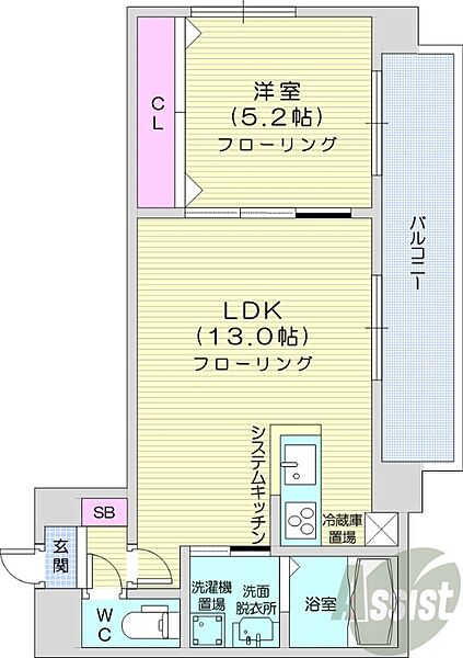 北海道札幌市中央区北一条西17丁目(賃貸マンション1LDK・9階・40.29㎡)の写真 その2