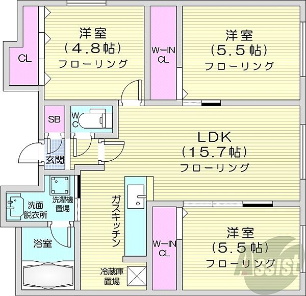 北海道札幌市中央区南二条西18丁目(賃貸マンション3LDK・3階・70.00㎡)の写真 その2