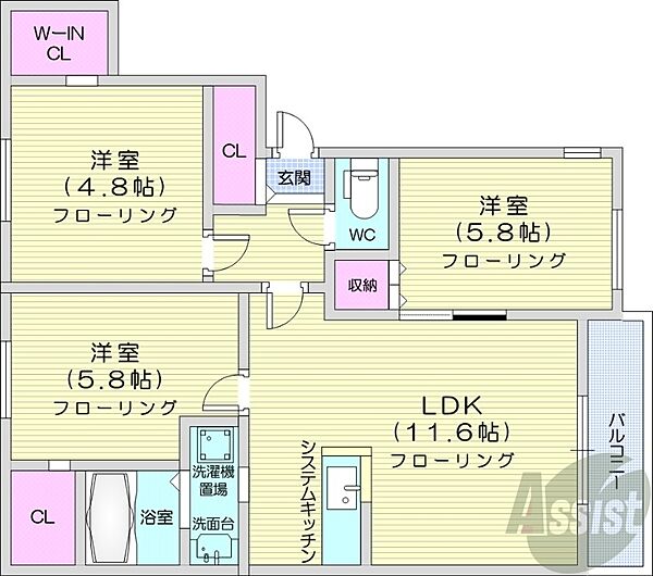 北海道札幌市東区北十八条東5丁目(賃貸マンション3LDK・2階・64.71㎡)の写真 その2