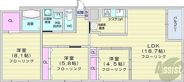 北海道札幌市豊平区中の島二条10丁目(賃貸マンション3LDK・2階・85.69㎡)の写真 その1