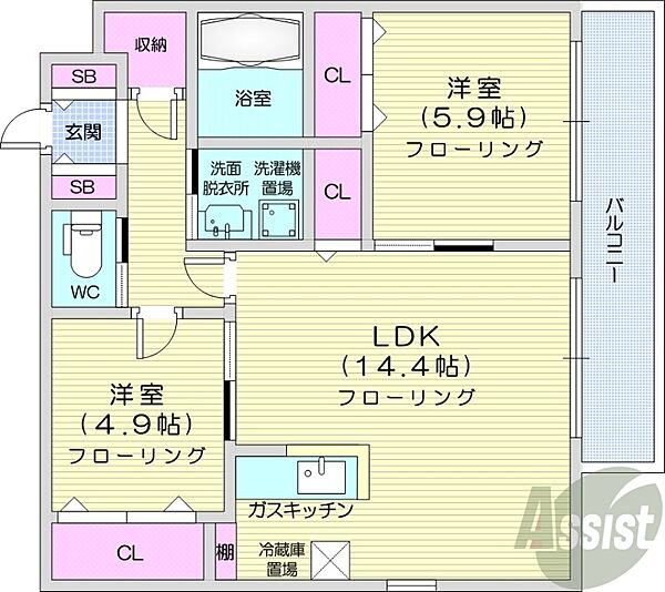 北海道札幌市中央区南十七条西9丁目(賃貸マンション2LDK・3階・60.54㎡)の写真 その2