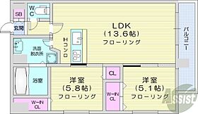 北海道札幌市中央区南六条西18丁目（賃貸マンション2LDK・6階・56.17㎡） その2