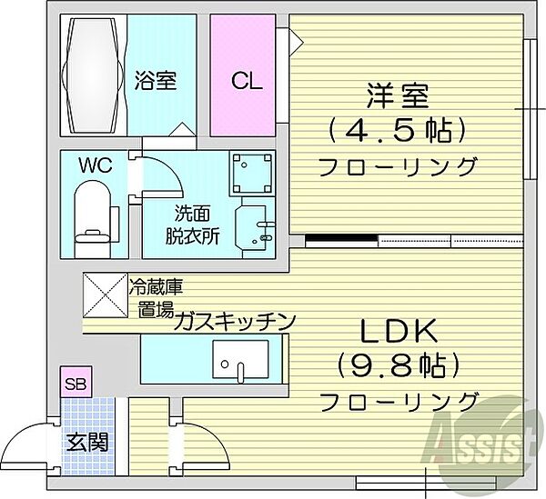 ユヌ・ポム ｜北海道札幌市北区麻生町2丁目(賃貸マンション1LDK・4階・30.19㎡)の写真 その2