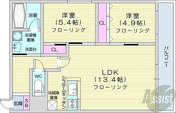 北海道札幌市中央区南二十三条西8丁目(賃貸マンション2LDK・2階・56.70㎡)の写真 その2