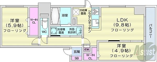 北海道札幌市中央区南八条西6丁目(賃貸マンション2LDK・7階・49.44㎡)の写真 その2