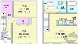 札幌市営南北線 中島公園駅 徒歩14分の賃貸テラスハウス 1階2LDKの間取り