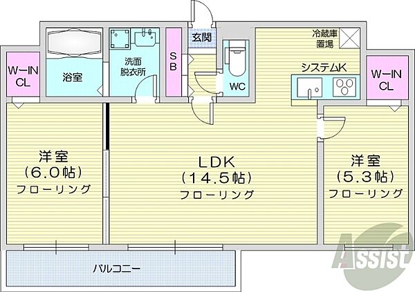 北海道札幌市中央区南八条西1丁目(賃貸マンション2LDK・3階・57.17㎡)の写真 その2