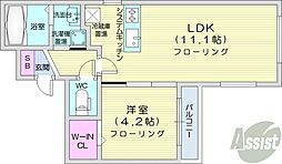 JR函館本線 桑園駅 徒歩4分の賃貸マンション 4階1LDKの間取り