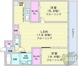 札幌市営東西線 二十四軒駅 徒歩7分の賃貸マンション 5階2LDKの間取り