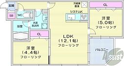 札幌市営東西線 二十四軒駅 徒歩6分の賃貸マンション 4階2LDKの間取り