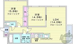 JR函館本線 桑園駅 徒歩10分の賃貸マンション 4階2LDKの間取り