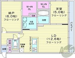 札幌市営東西線 円山公園駅 徒歩7分の賃貸マンション 3階2LDKの間取り